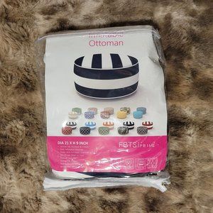 Navy Stripe Inflatable Footstool Ottoman Round 21x9 Inch Portable Foot Rest